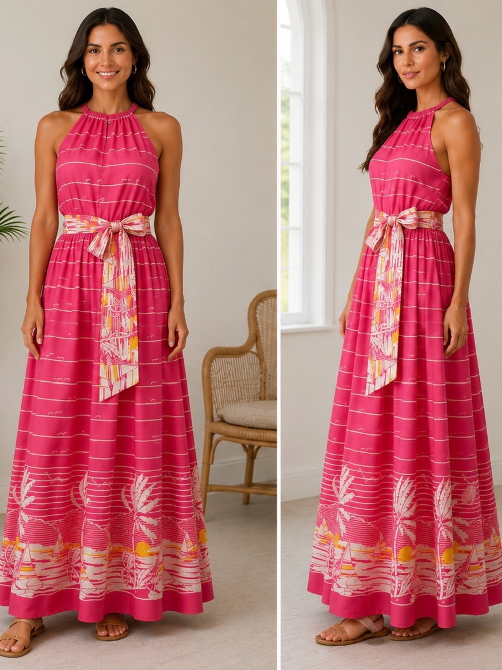J.Crew Collection NWT 100% Silk Pink Tropical Halter Maxi Dress Size 6